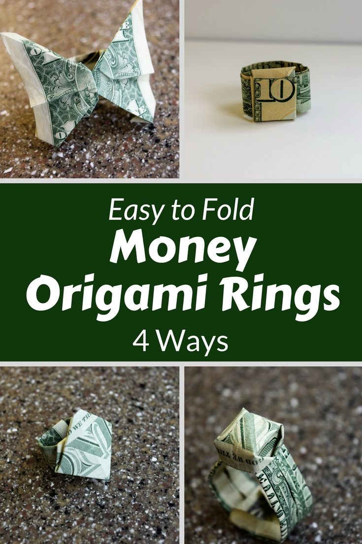 Use a dollar to fold your money in to easy origami rings.  4 different ways for you to choose from, with Video tutorials.  Try one today | Favemom.com