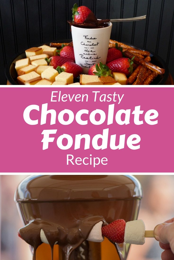 Eleven tasty chocolate fondue recipes. Try something different, cookies and cream or smores style. | Favemom.com #fondue #recipe #chocolatefondue