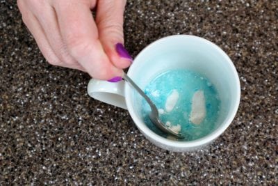 Liquids added to the mix will make a blue microwave mug cake |FAVEMOM