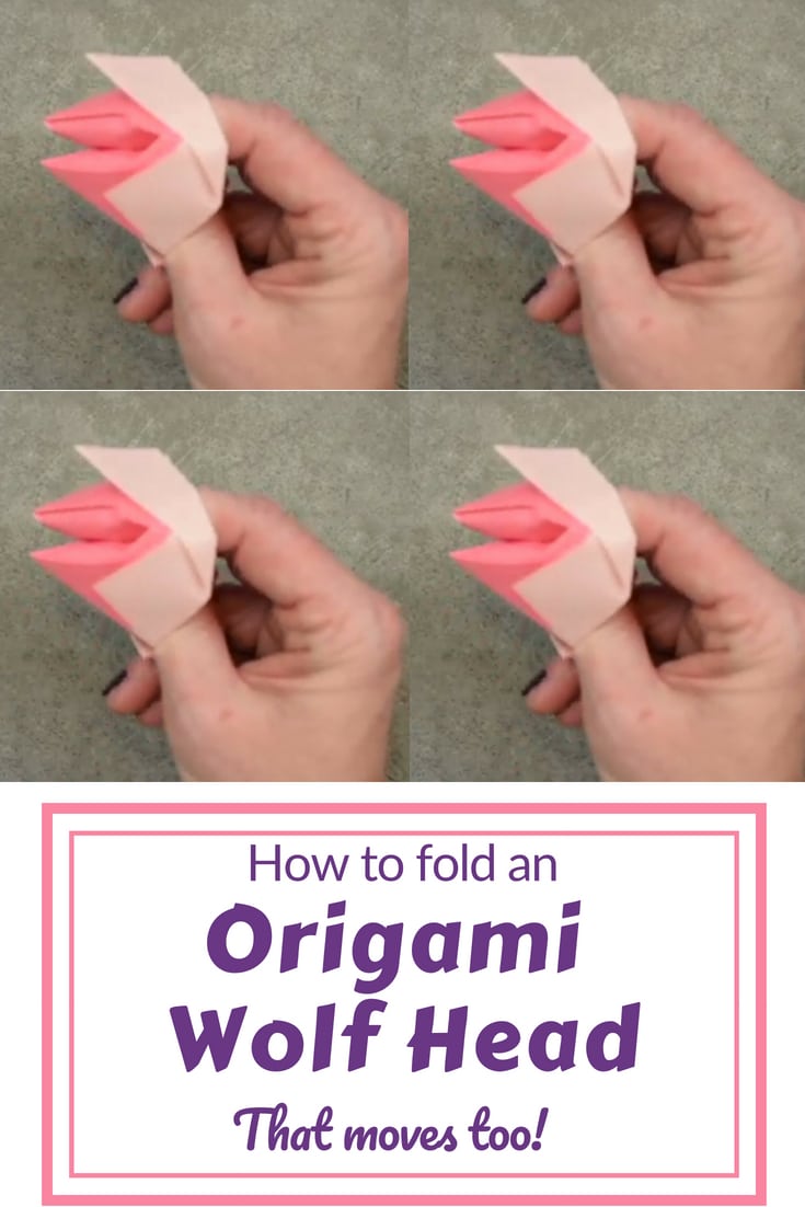 This Origami Wolf is easy to make and moves too!  follow the step-by-step video instructions for a quick way to make this #favemom #origami #origamianimals #foldpaper #wolf #papercraft #kidsactivities
