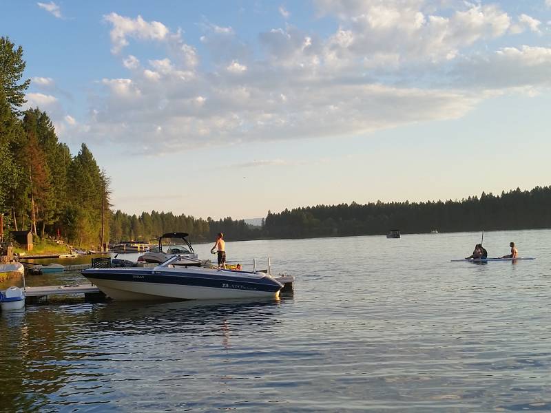 boat on a lake at sunset