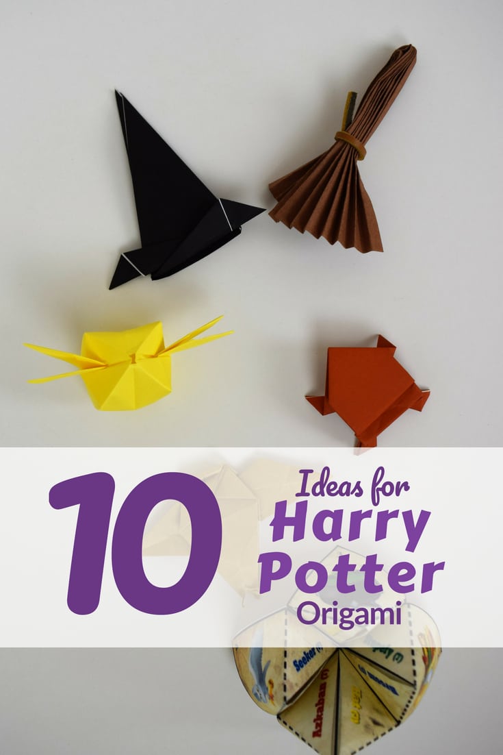 Fold these 10 Harry Potter Origami ideas at when you need an inexpensive classroom halloween party idea.  These range from pre beginner to intermediate level.   The frog is great for making and then jump racing as a kids activity.  #favemom #origamifoodie #harrypotter #halloween #origami #haloweenorigami
