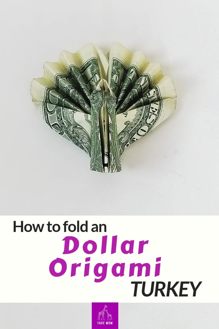 How to fold a dollar bill into a turkey for your thanksgiving gifts.  Easy to follow tutorial with step by step directions. #thanksgiving #moneyorigami
